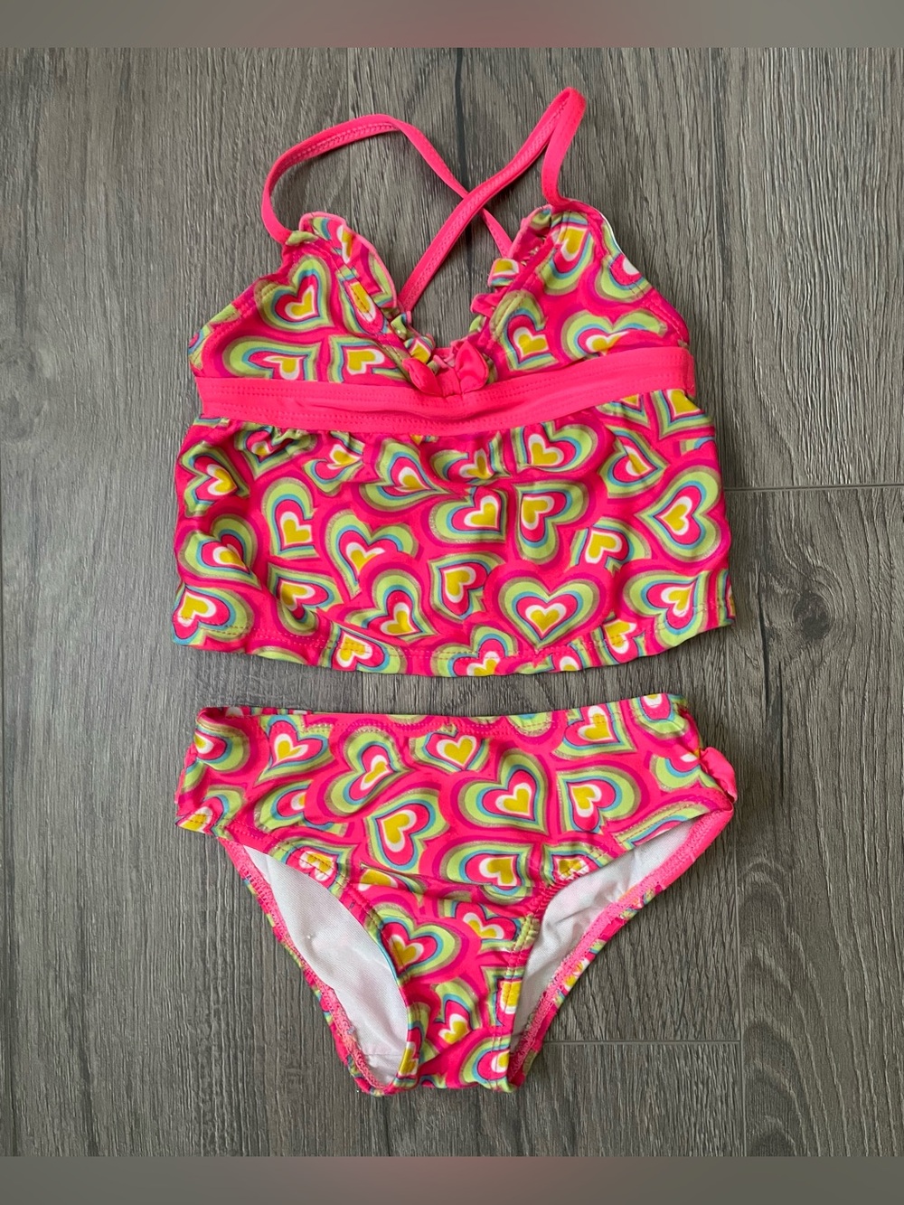 Joe Boxer Toddler Girl Two Piece Swimsuit 3T Red Colorful Hearts Summer Beach